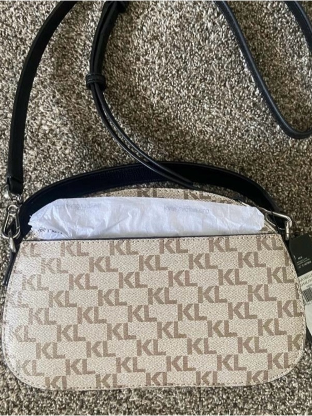 Karl Lagerfeld Beige KL Monogram Dome Crossbody with Black Trim - Picture 2 of 6